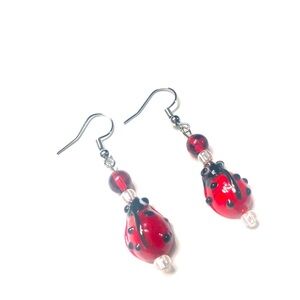 Handmade Red &  Black Lady Bug Earrings Summer Women Gift